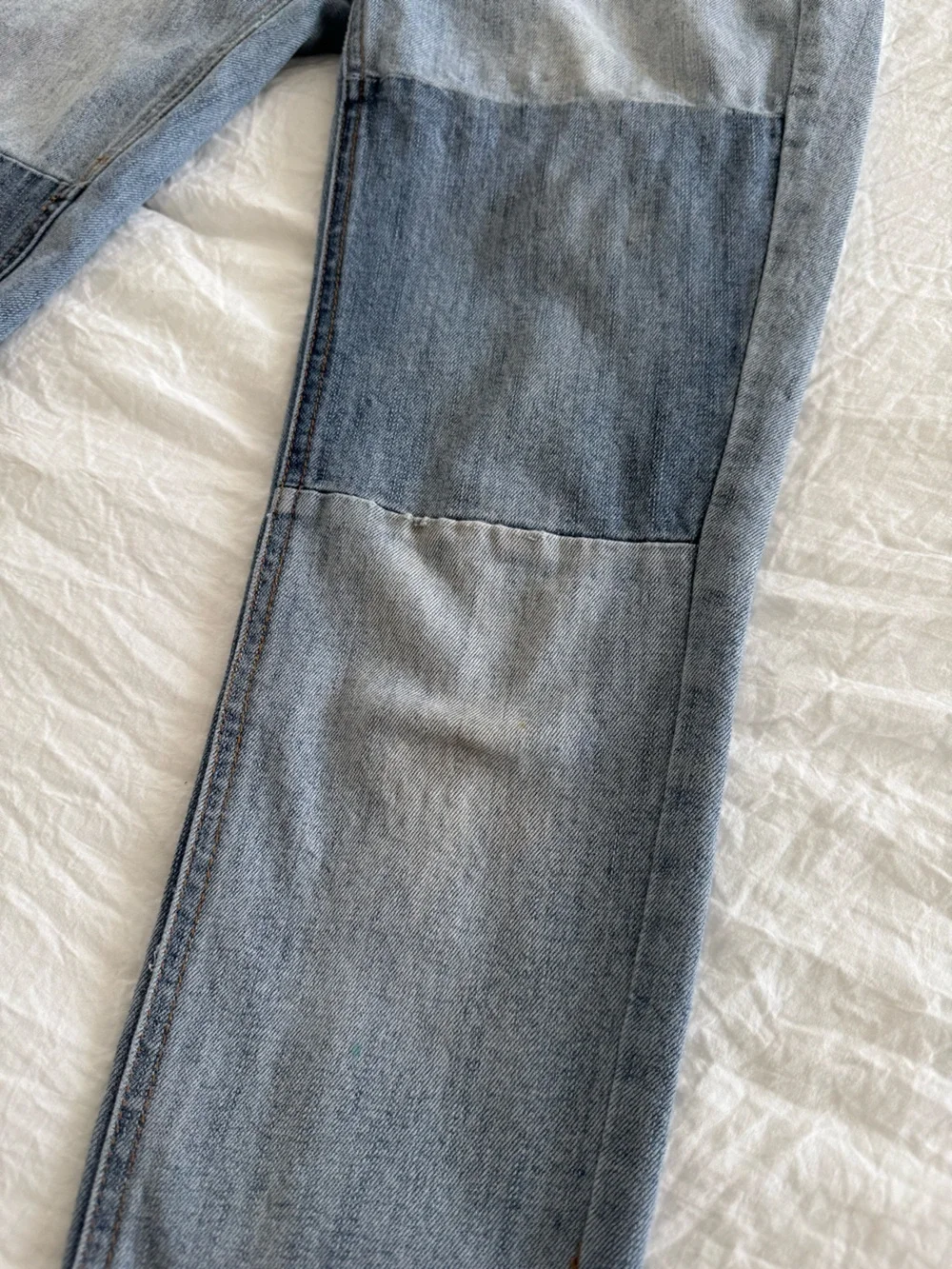 Free People Patchwork Skinny Ankle Jeans Raw Hem Colorblock Denim Size 25